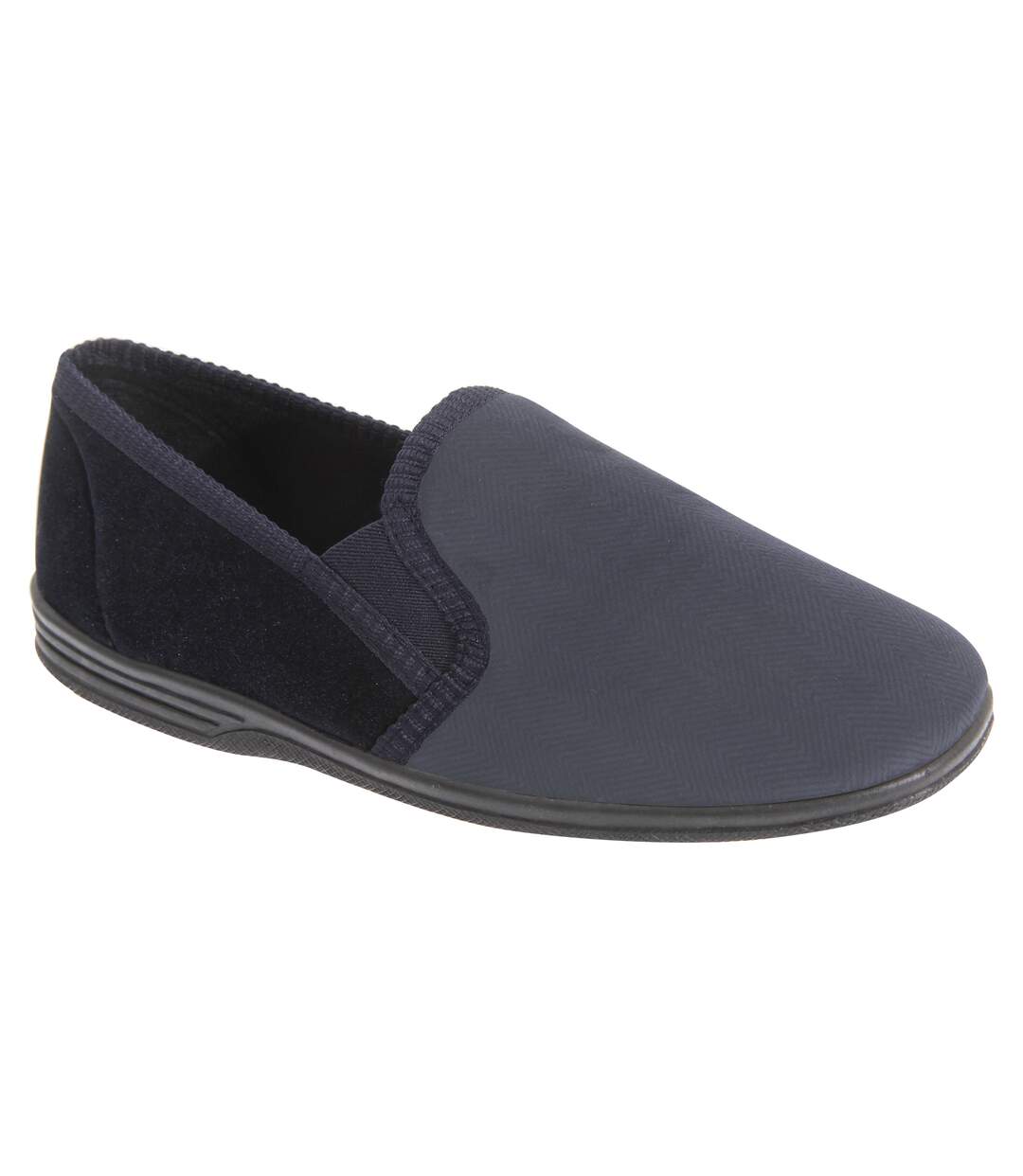 Zedzzz Mens Lewis Striped Twin Gusset Slippers (Navy Blue/Grey) - UTDF833-1