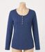 MAYFLOWER NOBEL3 : Tee-shirt manches longues bleu imprimé avec col rond boutonné-3