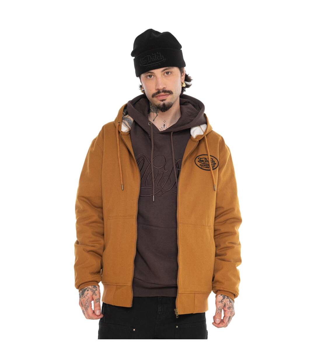 Veste à capuche homme en canvas doublée imprimé carreaux Levy Vondutch-4