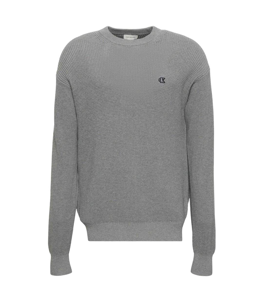 Mens Waffle Crew Neck Jumper Medium Grey Calvin Klein-1