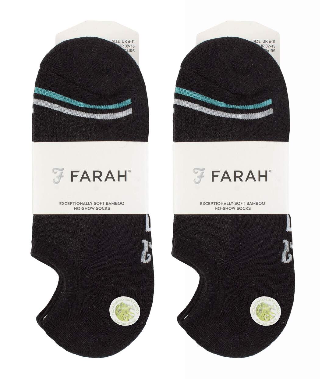 Mens Bamboo No Show Invisible Socks | Farah | 6 Pack | Low Cut Non Slip Cushioned Socks for Gym (6-11, White)-2