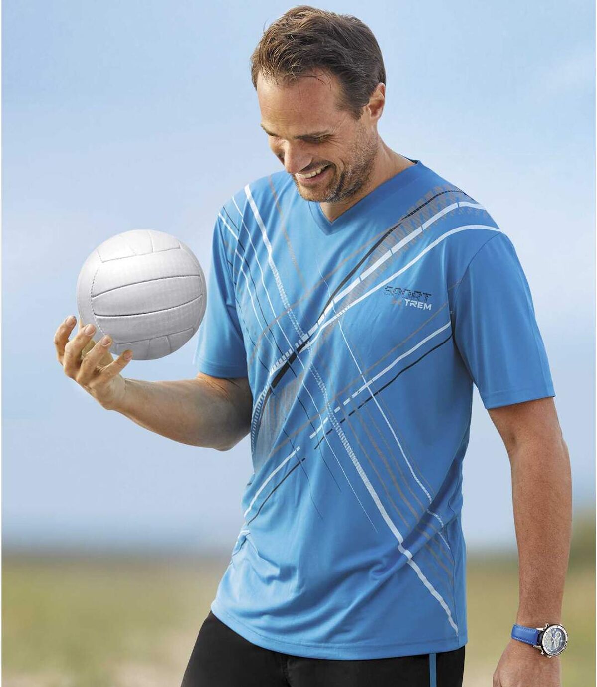 Pack of 3 Men's Sporty V-Neck T-Shirts - Blue White Black Atlas For Men