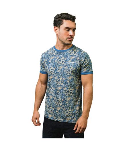 Mens Ss25 Paisley T-shirt Dark Blue Cream Lambretta