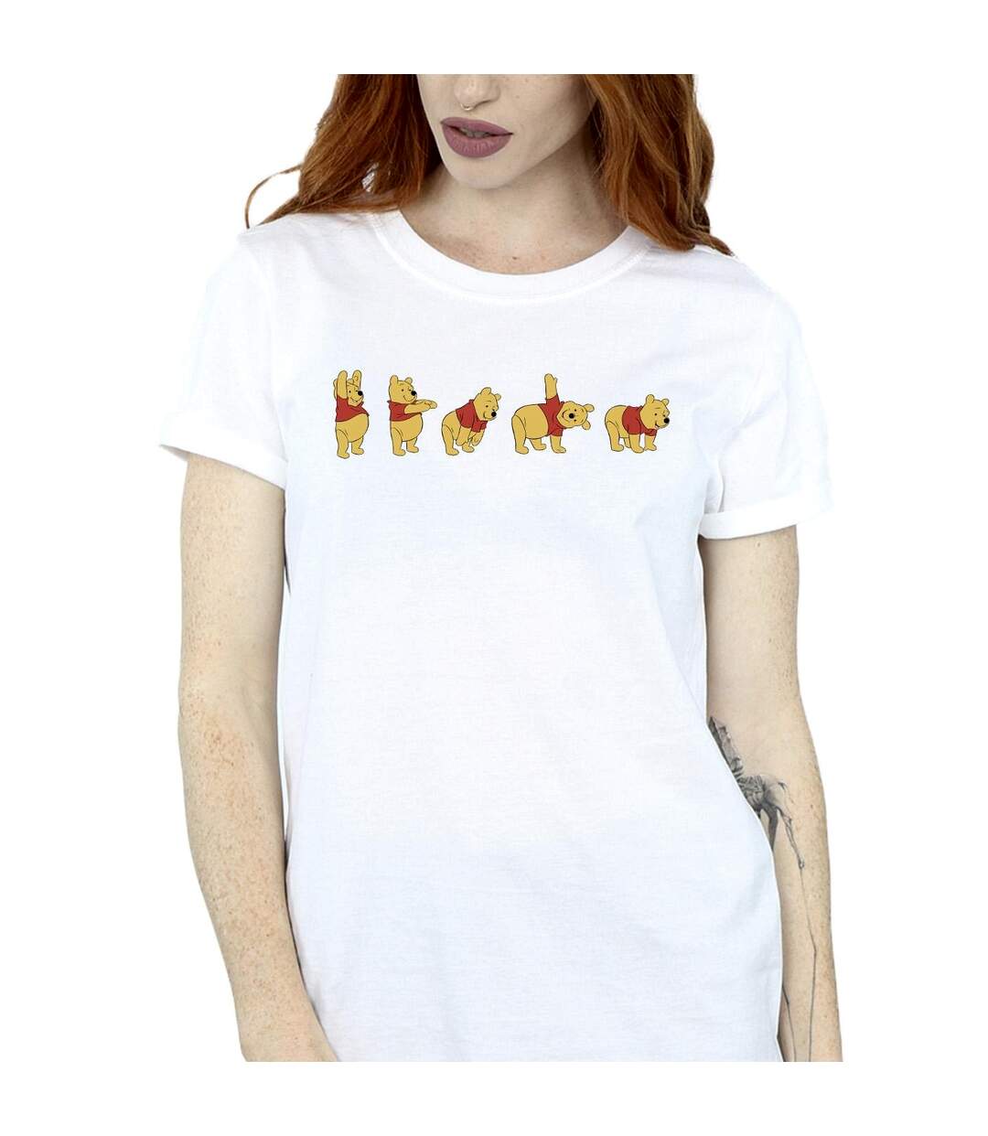 Disney Womens/Ladies Winnie The Pooh Stretching Cotton Boyfriend T-Shirt (Blanc) - UTBI47464-3