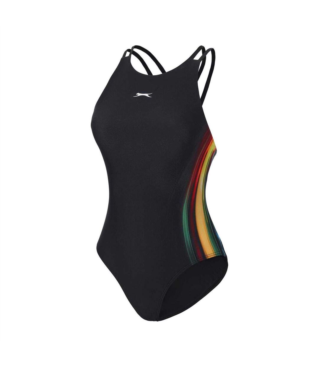 Womens/ladies String-back One Piece Swimsuit Black Print Slazenger-3