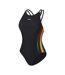 Womens/ladies String-back One Piece Swimsuit Black Print Slazenger-3