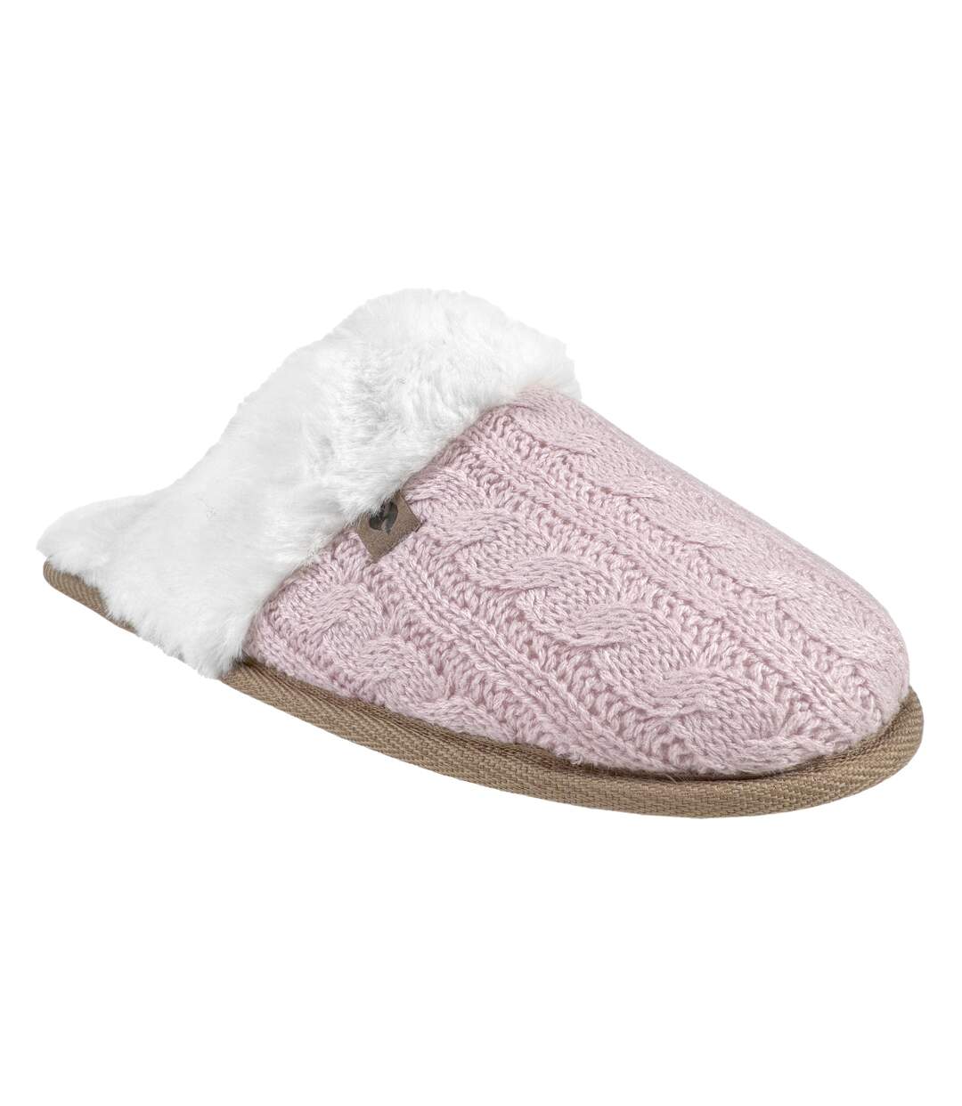 Ladies Cable Knit Faux Fur Thermal Winter Slippers-4