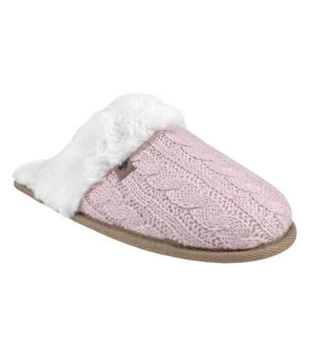 Ladies Cable Knit Faux Fur Thermal Winter Slippers