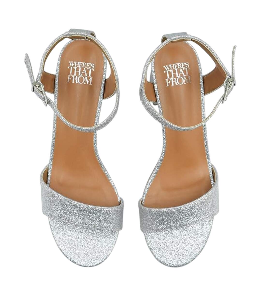 Womens/ladies Glitter Low Block Heel Sandals Silver Shiny Where's That From-3