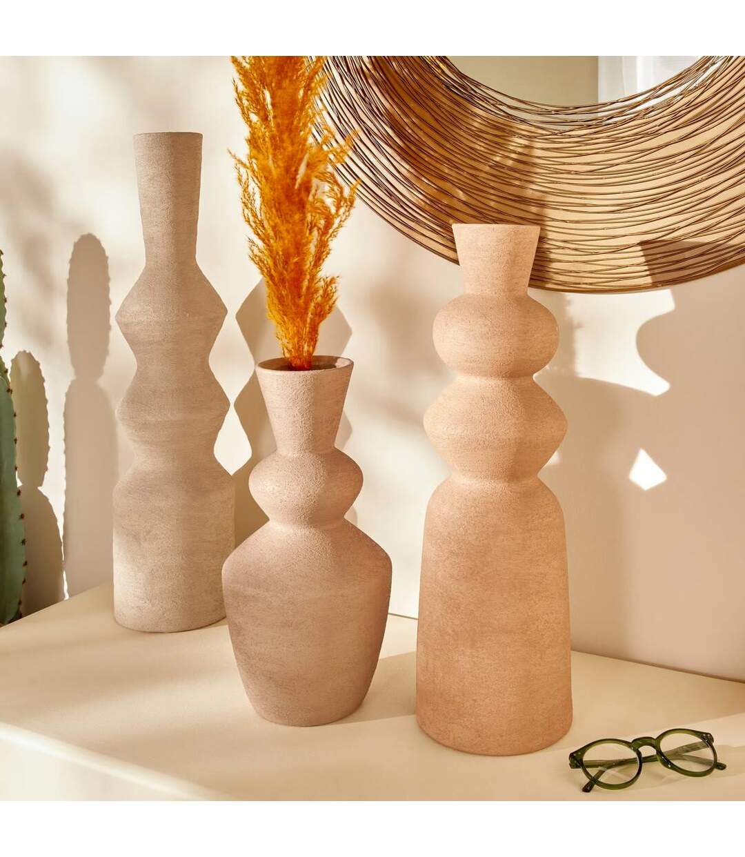 Vase Déco en Céramique Ezia 60cm Crème-3