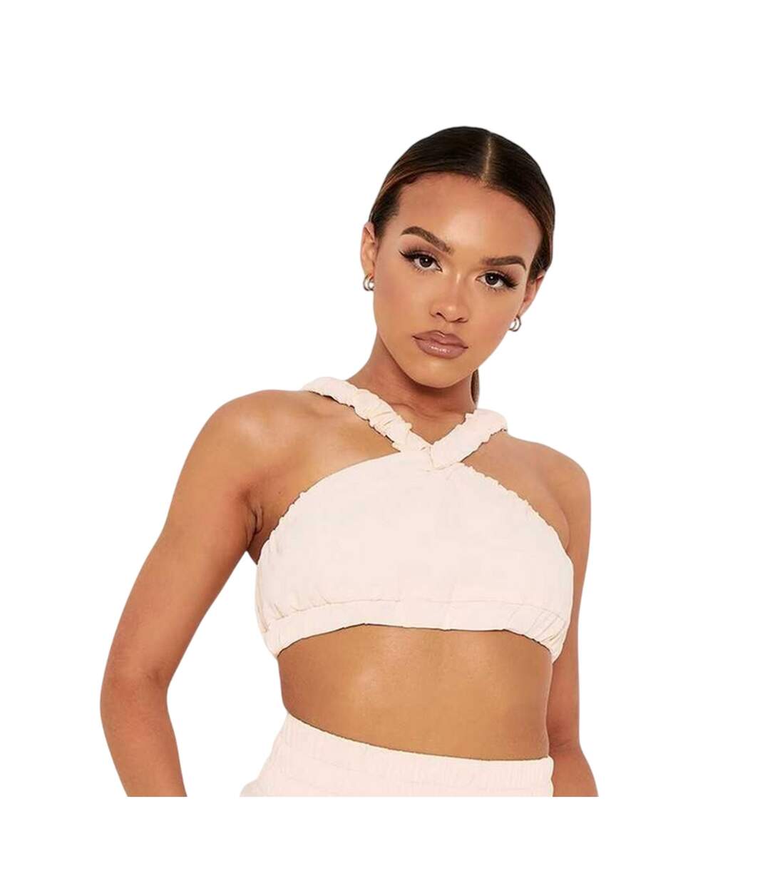 Womens/ladies Pleated Strappy Crop Top Cream Missy Empire-2