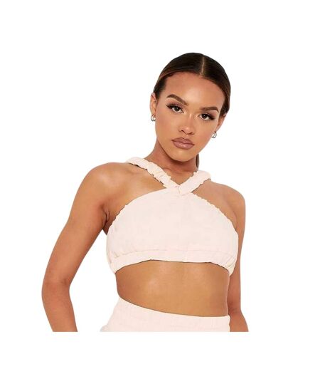 Womens/ladies Pleated Strappy Crop Top Cream Missy Empire