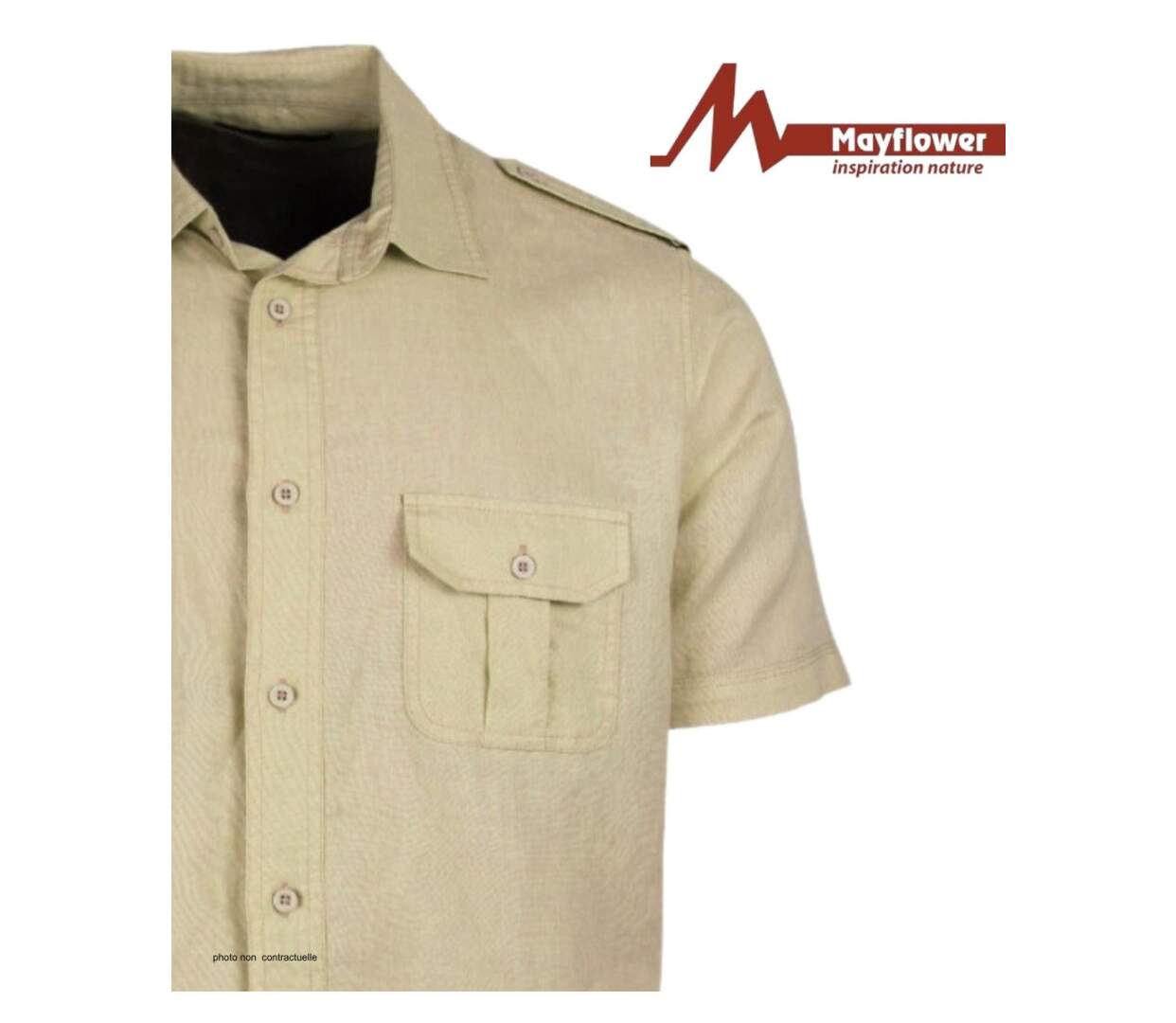 MAYFLOWER MAY DAY : Chemisettestte homme beige style safari en lin et coton-3