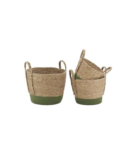 Cache-pots en jonc naturel et coton vert (lot de 3)