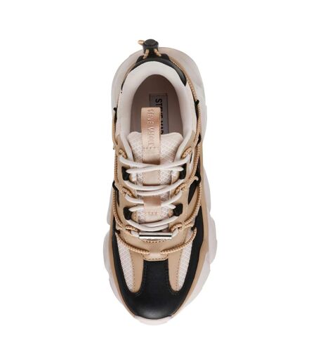 Womens/ladies Spectator Lace Up Chunky Platform Trainers Black Silver Steve Madden