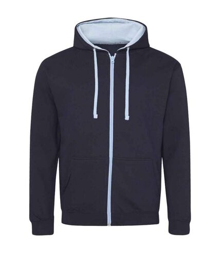 Mens varsity full zip hoodie new french navy/sky blue Awdis