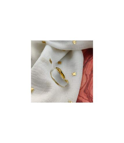 Adjustable Wide Gold Band Chunky White Enamel Cuff Ring