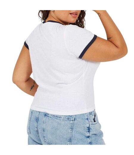 T-shirt Motif/style Ringer Femme Blanc Bleu Marine Brave Soul