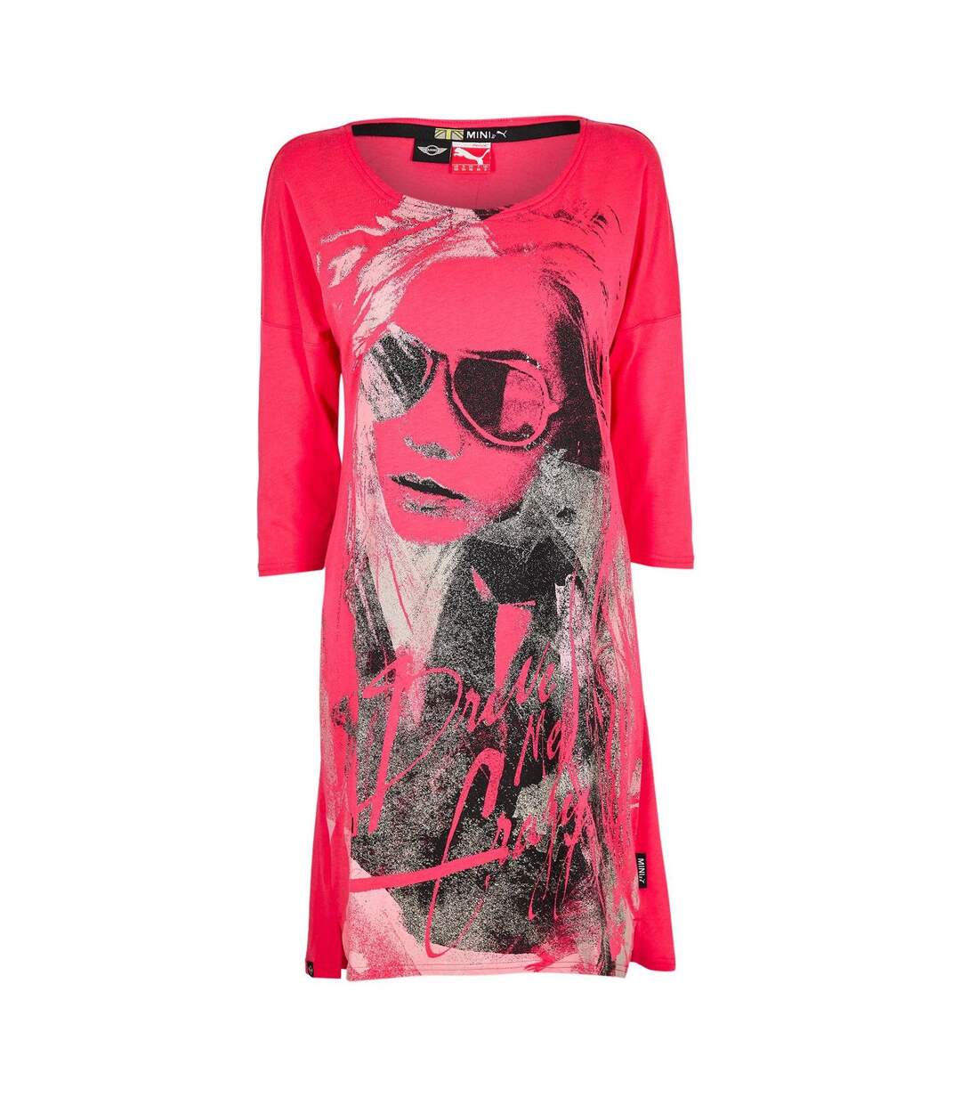 Womens/ladies Brush Stroke 3/4 Sleeve Mini Dress Pink Puma-1