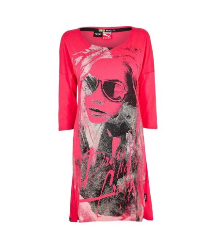 Womens/ladies Brush Stroke 3/4 Sleeve Mini Dress Pink Puma