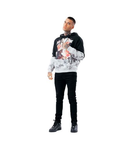 Hype Mens Rose Fire Oversized Hoodie (Black/White/Red)