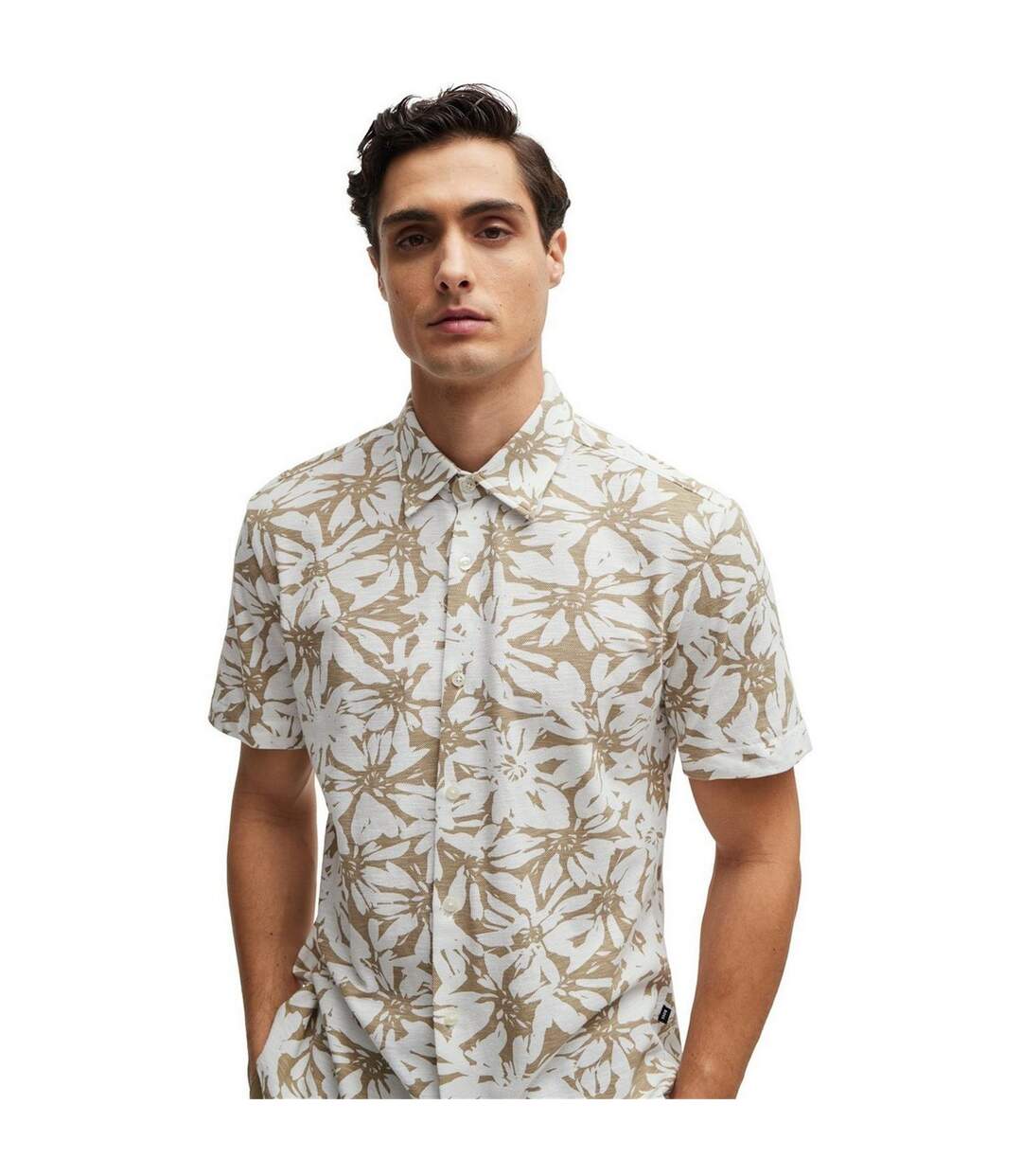 Mens Floral Short-sleeved Shirt White Boss-4