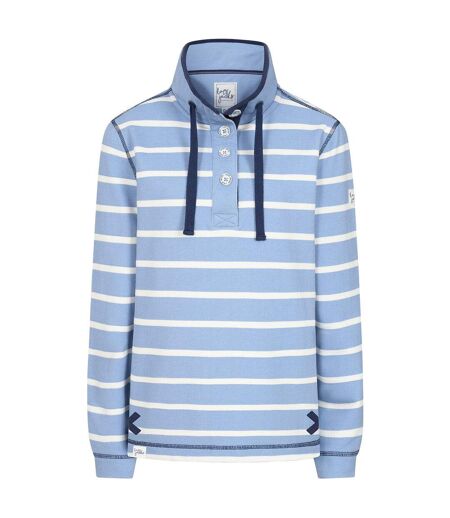 Womens/ladies Pique Button Neck Sweatshirt Sky Lazy Jacks