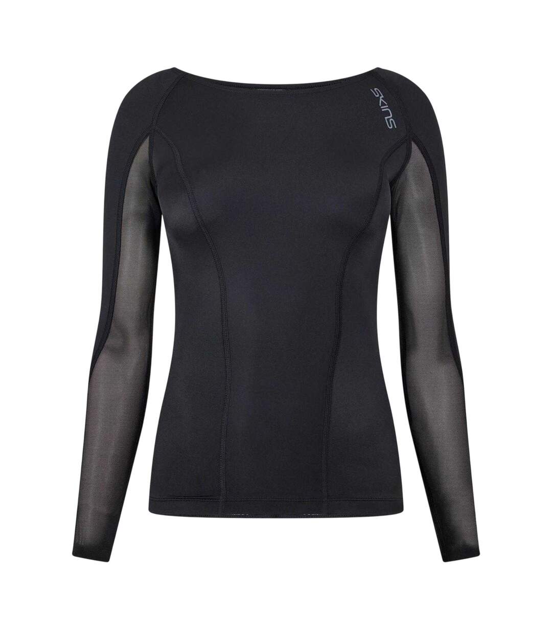Womens/ladies Long-sleeved Base Layer Top Black Skins-1