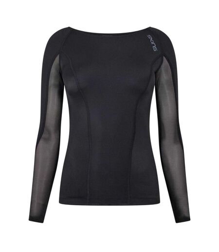 Womens/ladies Long-sleeved Base Layer Top Black Skins