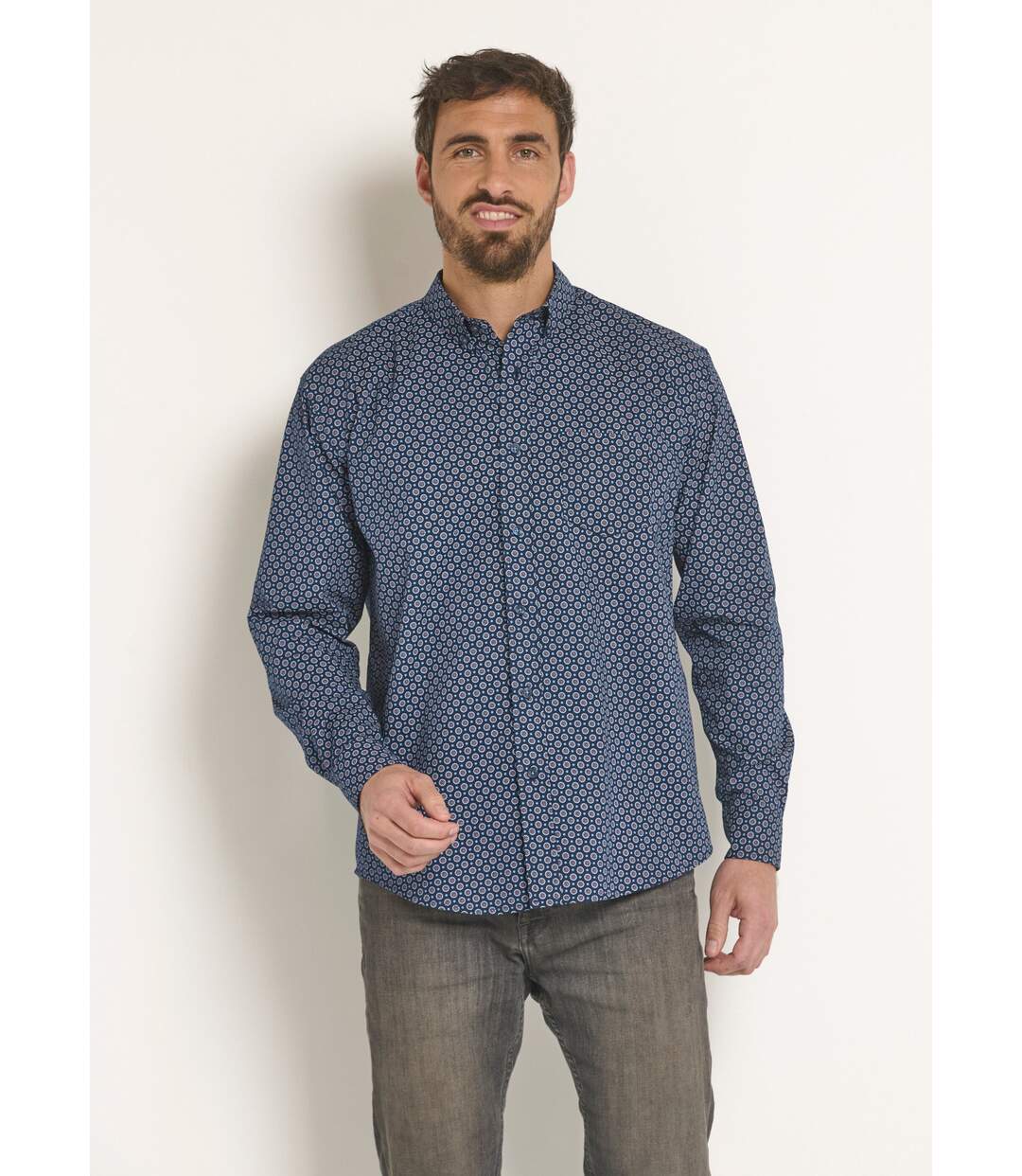 Chemise manches longues motif géométrique-1
