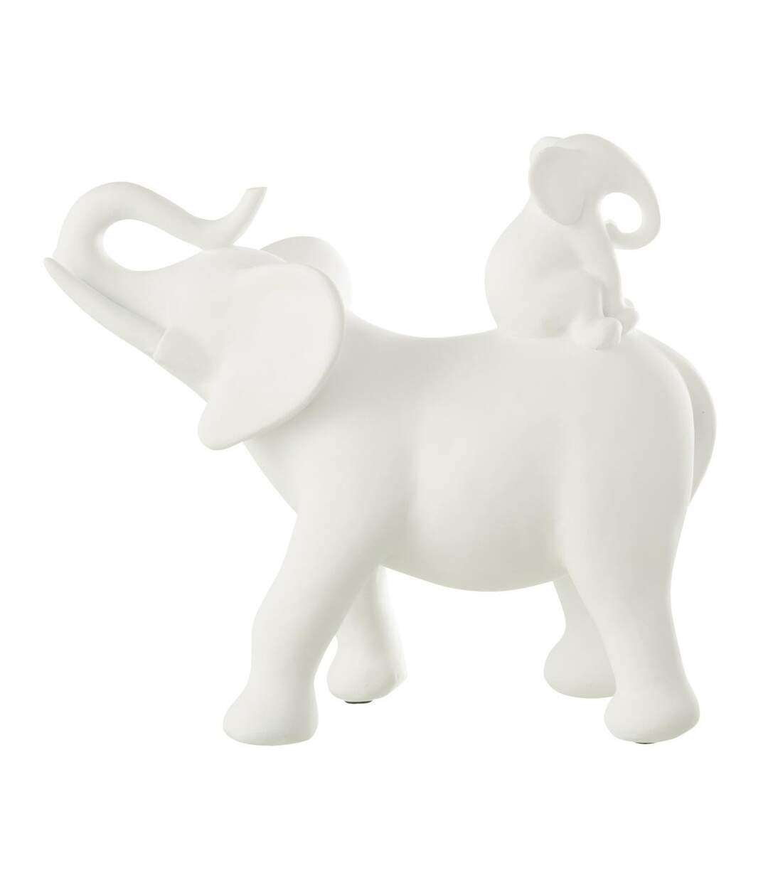 Statuette Éléphant Avec Bébé Burl 26cm Blanc-1