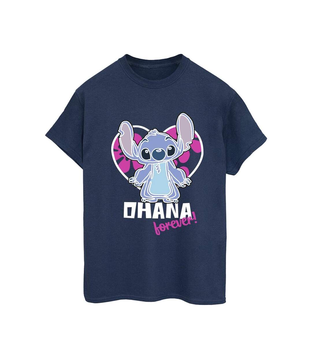 Disney Womens/Ladies Lilo And Stitch Ohana Forever Heart Cotton Boyfriend T-Shirt (Bleu marine) - UTBI30197-1