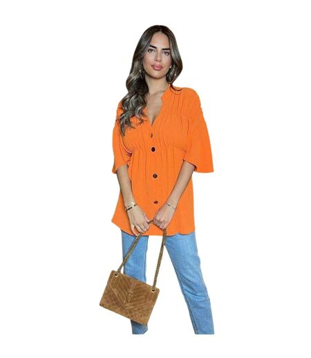 Womens/ladies Ruched V Neck Smock Top Orange AX Paris