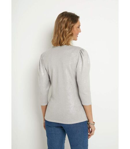 T-shirt brillant col V épaules plissées