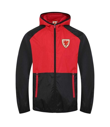 Mens Crest Raglan Windbreaker Black Red Wales Cymru