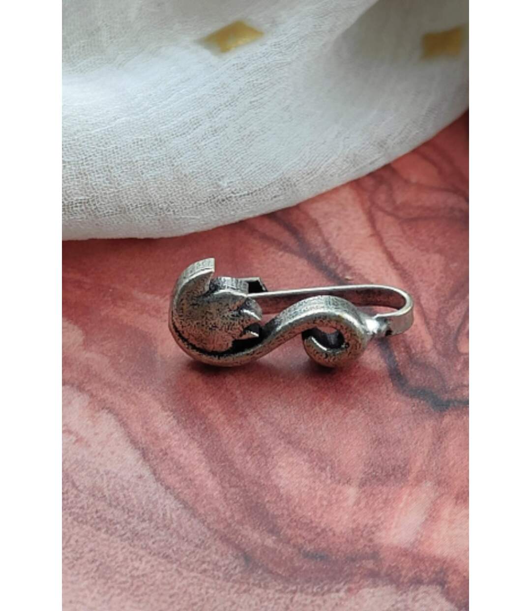 Lotus Floral Oxidized Silver Clip on Non Pierced Tribal Boho Nose Pin-2