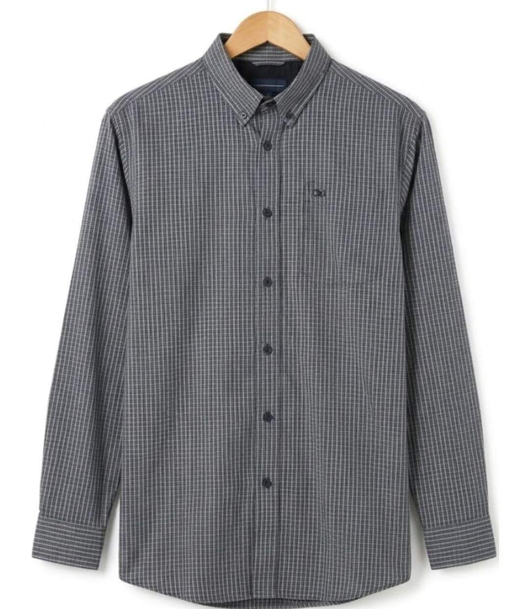 CHALLENGER TACITE2 — Chemise à carreaux manches longues noir et gris : confort et élégance en popeline de coton-2