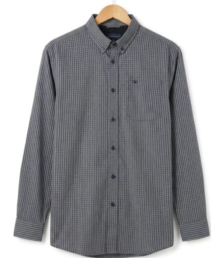 CHALLENGER TACITE2 — Chemise à carreaux manches longues noir et gris : confort et élégance en popeline de coton