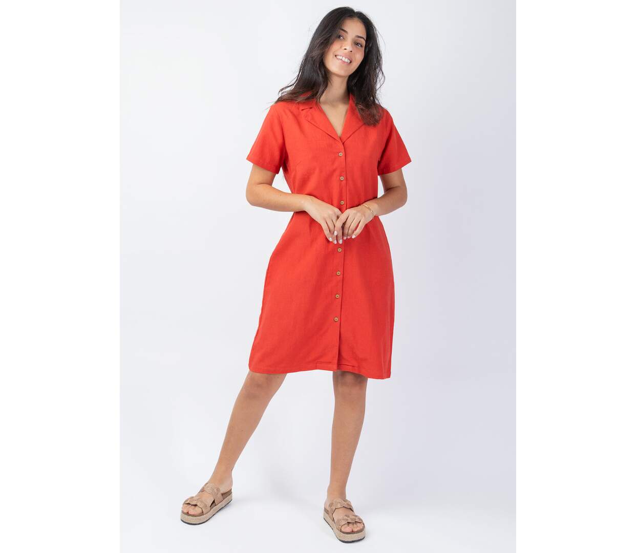 Robe courte manches courtes Albertine unie terracotta Coton Du Monde-2