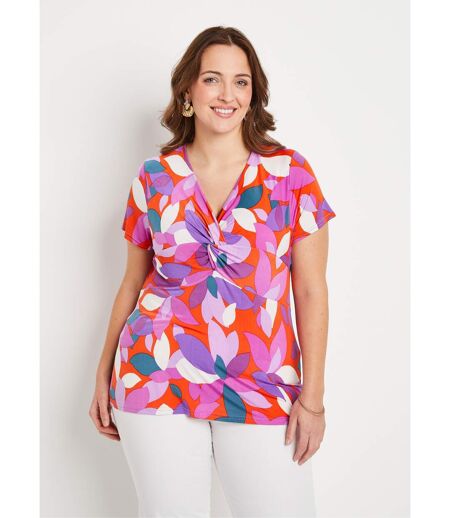 T-shirt long évasé drapé imprimé