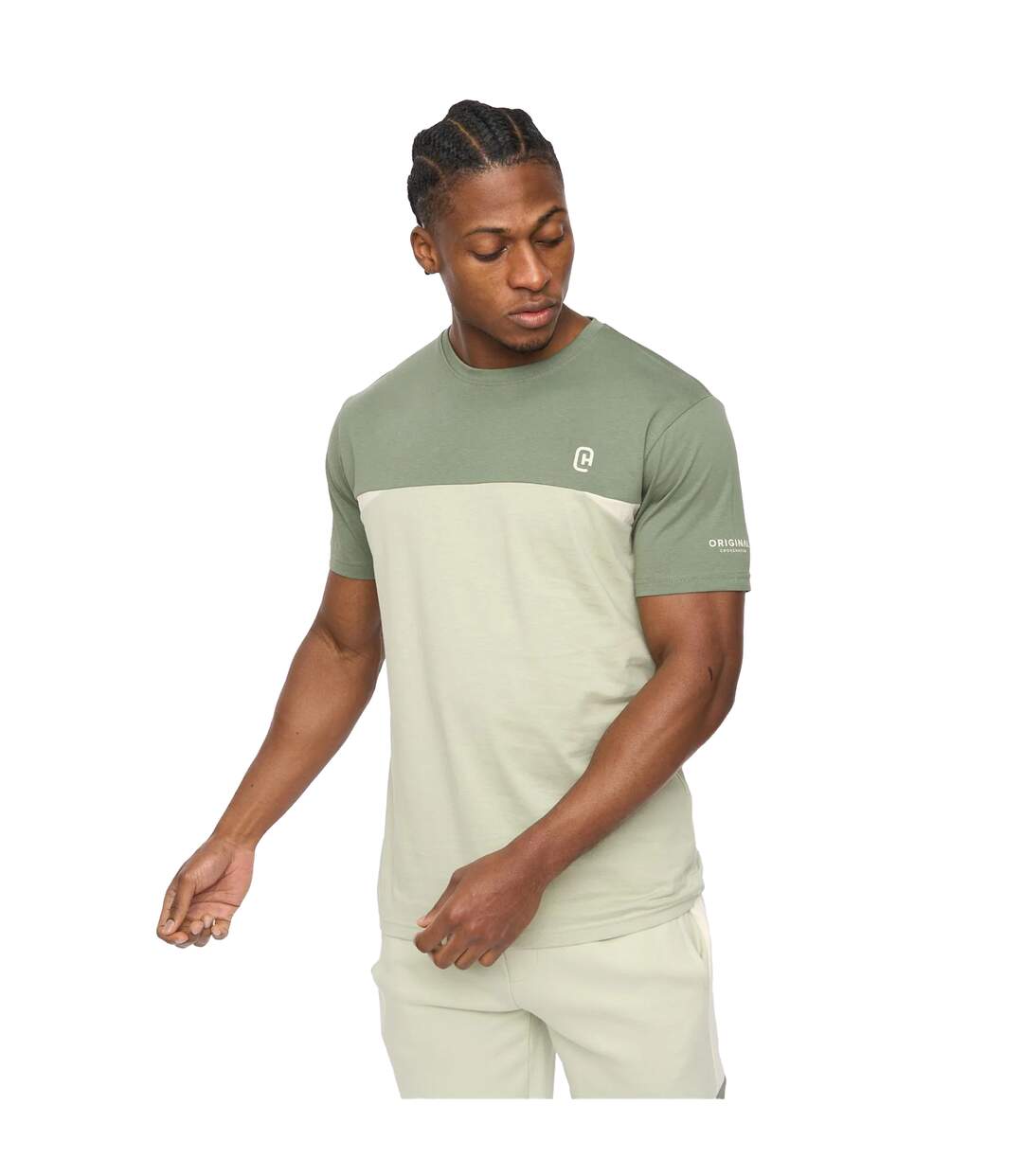Mens Castlebay T-shirt Light Olive Crosshatch-2