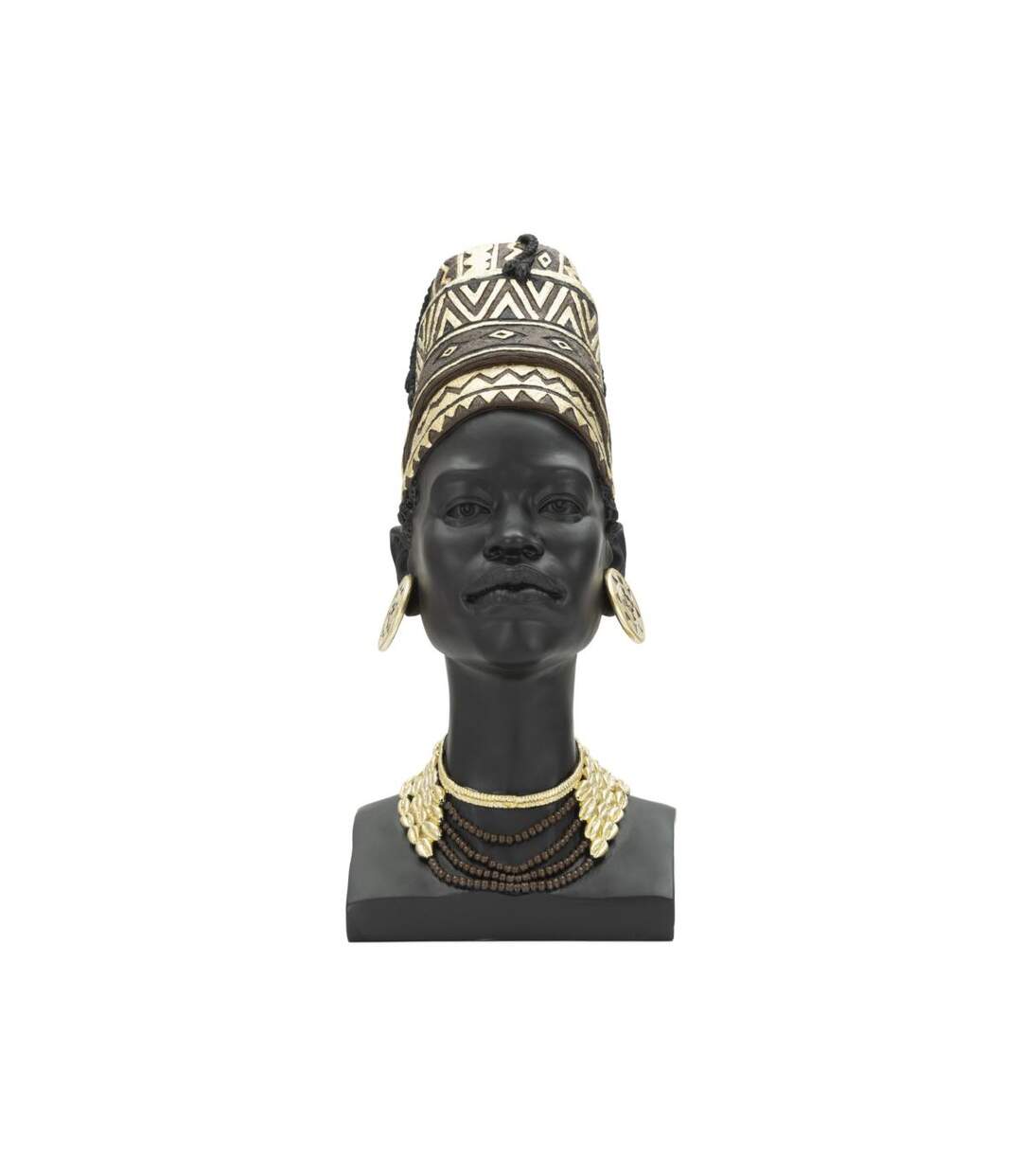 Statuette Tête Femme Coiffe Massai 45cm Noir-1