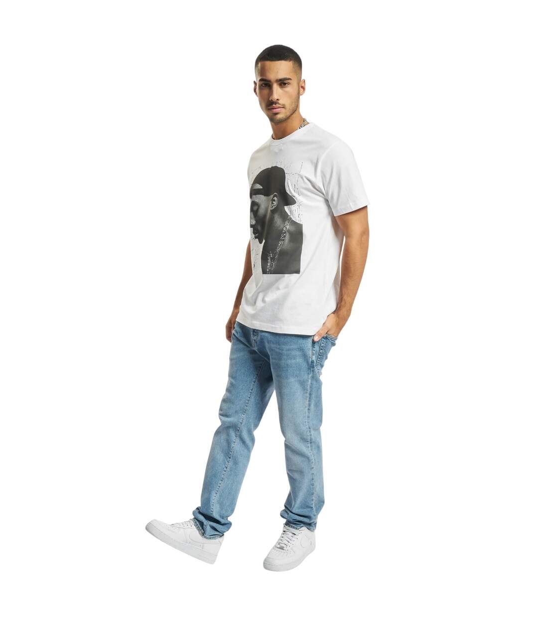 T-shirt Motif/style Tupac Shakur Cracked Background Homme Blanc Mister Tee-1