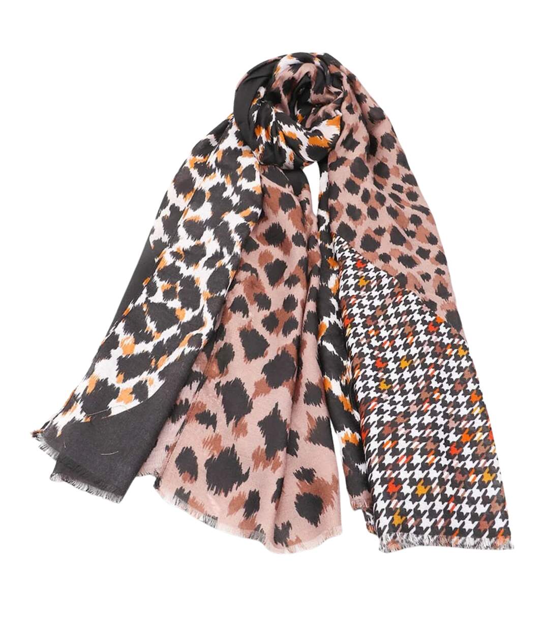 Echarpe Femmes en Coton et Viscose Taupe à  Motifs Graphiques-2