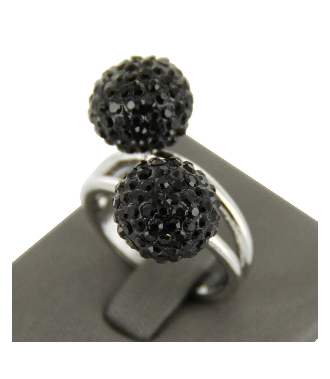 Bague Femme Boules Ornées Strass Noirs DAPHNEE-2