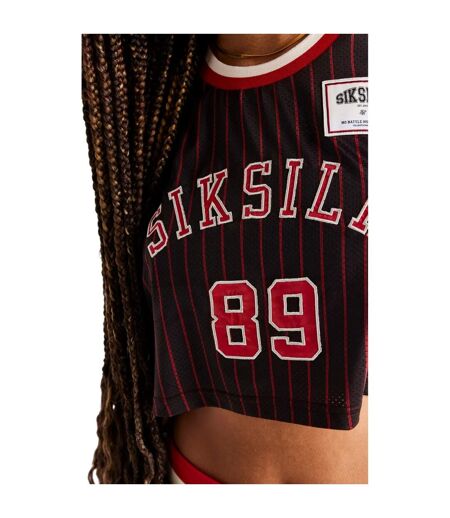 Womens/ladies cropped basketball vest top black/red SikSilk