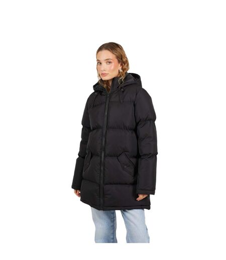Womens/ladies Padded Long Length Hooded Jacket Black Brave Soul