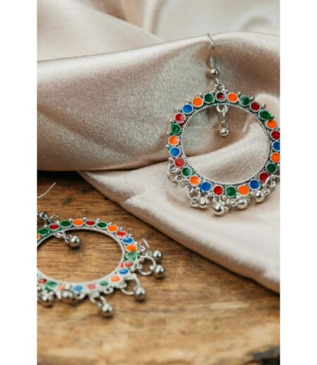 Colourful Enamel Round Asian Indian Boho Bridal Ethnic Dangle Drop Earrings