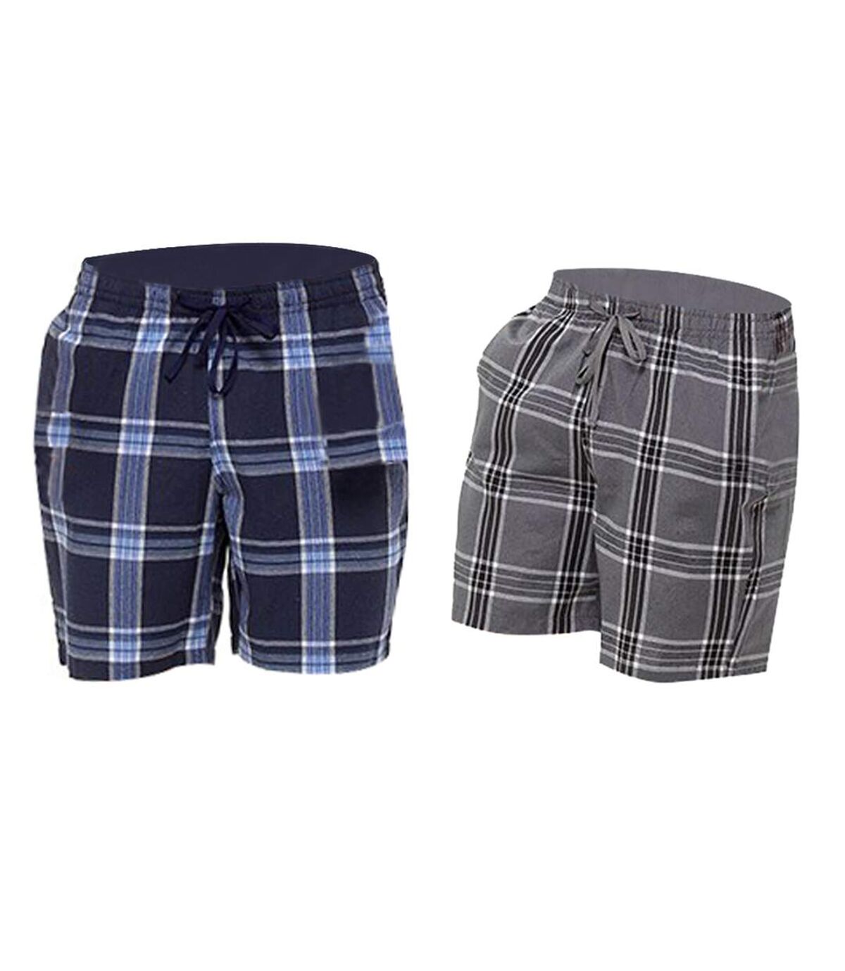 RJM Mens Checked Pajama Shorts (Pack of 2) (Grey Check) - UTUT904