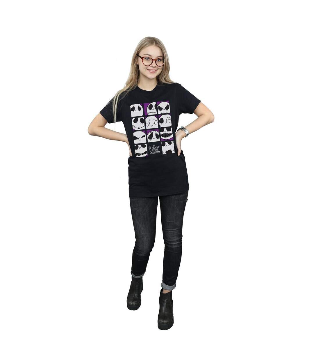 Disney Womens/Ladies Nightmare Before Christmas Many Faces Of Jack Squares Coton Boyfriend T-Shirt (Noir) - UTBI41526-4